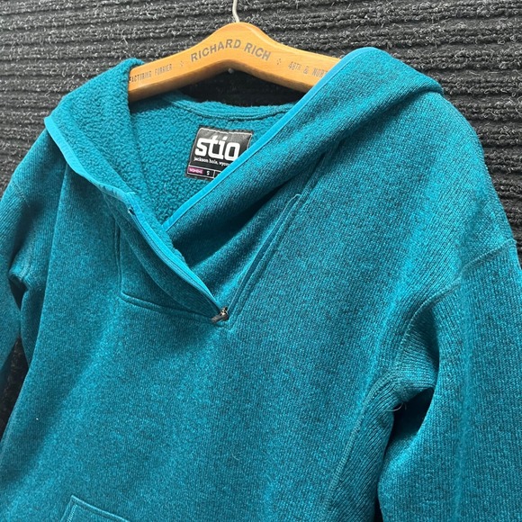 Stio Tops - Stio Wilcox Fleece Hoodie Womens Small Teal Blue Heather Quarter Zip Pullover